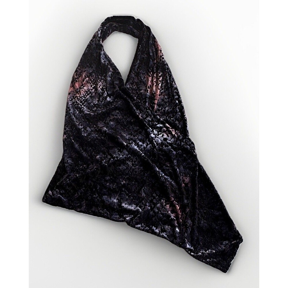 NWT Zara Black/Gray/Pink Velvet Animal Print Draped Halter Wrap Top Size L